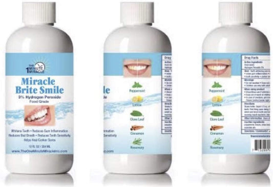 Miracle Brite Smile With Food Grade Hydrogen Peroxide and Essential Oils - Teeth whitening, breath freshening, removing bad breaths & tooth sensitivity.