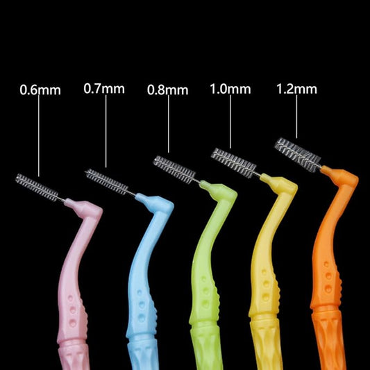 L-Shaped Interdental Brushes Oral Dental Hygiene Brush Angled Interdental Toothpick Short Handle 30Pcs 5 Different Sizes Tooth Portable Cleaning Tool (Multi-Colored)