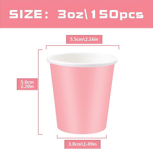150 Pack 3oz Pink Paper Cups,Mouthwash Cups, Disposable Bathroom Cups,Small Paper Cups 3oz Ideal for Bathroom,Supermarket,Birthday Party,Picnic and BBQ