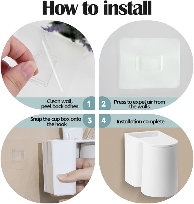 3 Pcs Toothbrush Holder Wall Mounted with Cup, 2-in-1 Toothbrush Holders for Bathroom, Hanging Toothbrush Cup Holder Without Drilling, Magnetic Space-Saving Toothbrush Organizer for Family (3Pcs)