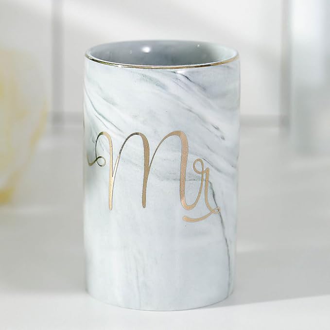 Marble ceramic mug, creative ceramic toothbrush holder, simple couple mouthwash cup. (Grey & A)