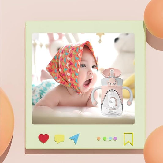 Bunnytoo Baby Sippy Cup with Weighted Straw for Infants 6-12 Months, 8oz Toddler Drinking with Handles, BPA-Free, Transition Trainer for 1+ Year Old (Blue)