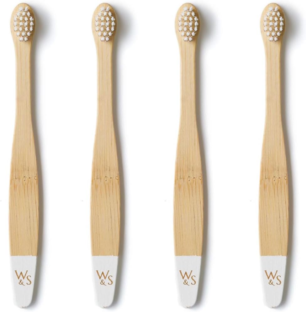 Wild & Stone Organic Baby Bamboo Toothbrushes | 4 Pack | Soft Bristles | 100% Compostable Handle | BPA Free | Vegan Baby Toothbrushes (White)