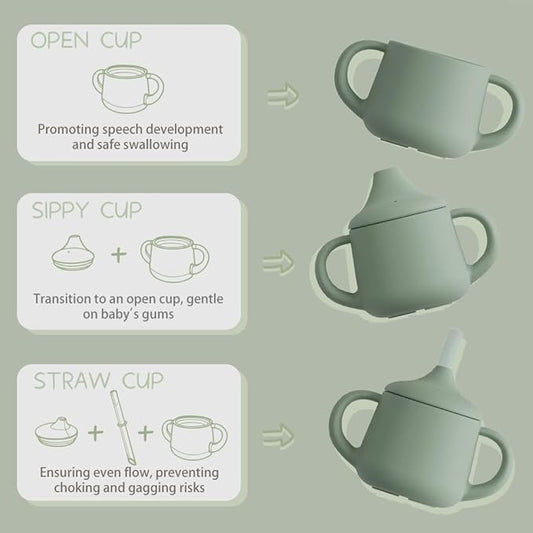 Moonkie Silicone Baby Sippy Cups | 3 Stages Training Cup Straw Cup for Infants Toddlers and Kid | 4 oz 1Pack