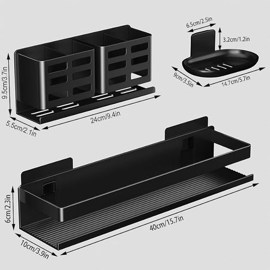 Shower Shelf 3 Pack - Bathroom Shower Shelf Rust-Proof Aluminum Adhesive Installation No Drilling Required, Suitable for Bathroom Storage and Home Decoration