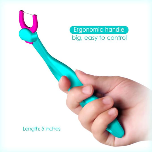 T.Smile Kids Evolutionary Clean Dental Flosser Kit, Child-Sized Handle & Refills, Fluoride Free, for Ages 3+, (Green Handle + 120 Biodegradable Refills)