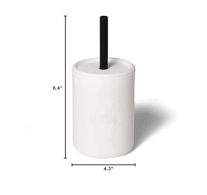 Avanchy Silicone Training Sippy Cup with Straw Lid – Tiny Cup for Babies 6+ Months to Toddlers 1 Year Old – 5 oz Infant Water Cup for Baby Led Weaning, White