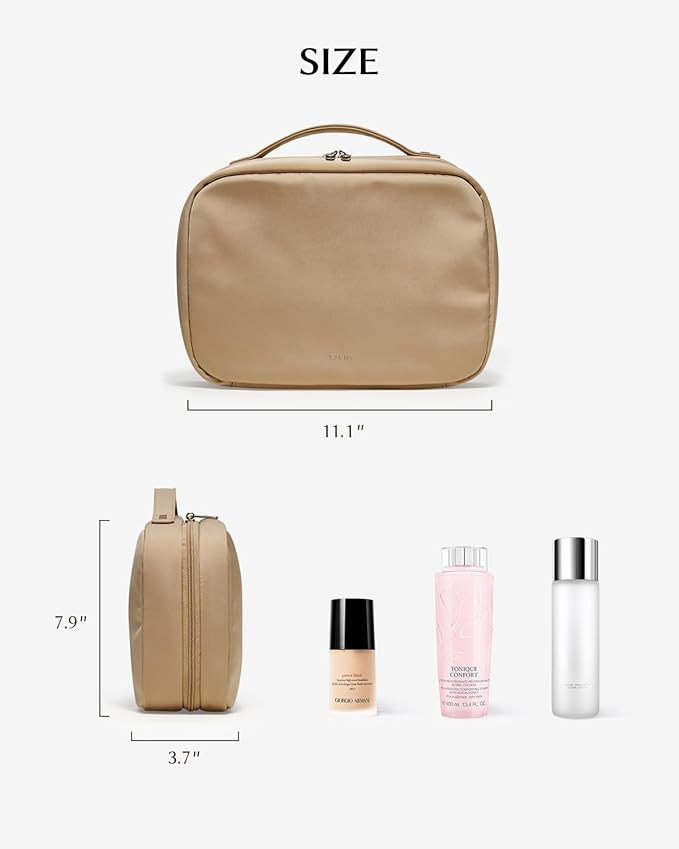 EACHY Travel Toiletry Bag with Hanging Hook, Portable Makeup Cosmetic Bags for Women, Water-Resistant Full-Size Travel Accessories (Pink)