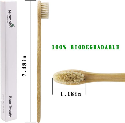 Bamboo Toothbrush Boar Bristles 100% Biodegradable and Natural 8 Pieces of One Pack