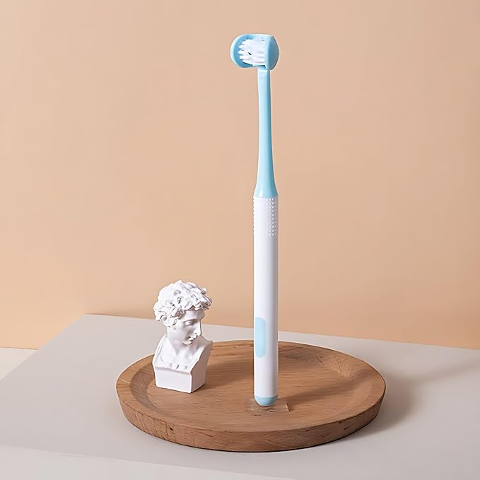 3 Sided Autism Toothbrush Three Bristles for Special Needs Adult Soft Bristles Soft and Gentle for Complete Tooth and Gum Care (Blue 1PCS)