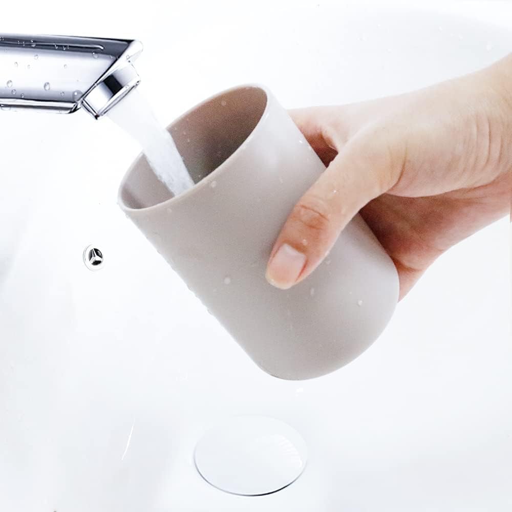 Bathroom Tumblers 2Pcs, Mouthwash Cup, Toothbrush Holders, Drink Mug, Pen Holder, Unbreakable Dishwasher Safe, 10fl.oz(300ml)/Pcs (Brown & Brown)