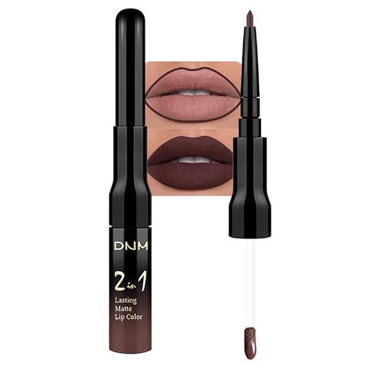 1Pcs 2 in 1 Deep Brown Matte Lip Liner and Liquid Lipstick Stain Makeup Set for women, Brown Long Lasting Smudge Proof Lip Tint Matte Finish Lip Gloss for All-Day Color Hold Easy to Use 04#