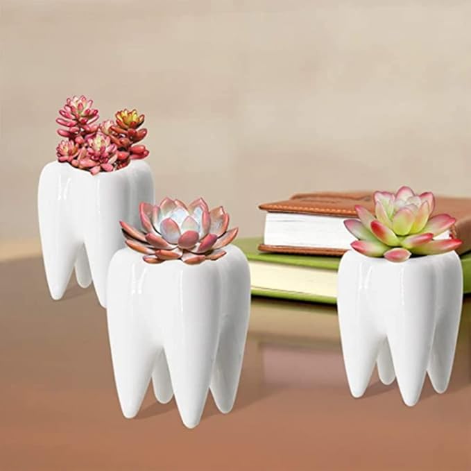 Tooth-Shaped Toothbrush Holder, Ceramic Toothbrush Holder Storage Bucket, Personalized Decoration, Tooth Brush Holder, Creative Birthday Gift, Desktop, Office Desk Decoration (White)