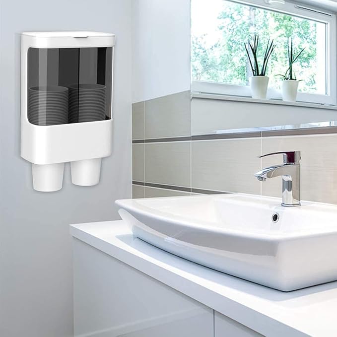 LBTING Water Cooler Cup Dispenser, Pull Type Wall Mounted Dispenser for 4oz - 6oz Cups – White