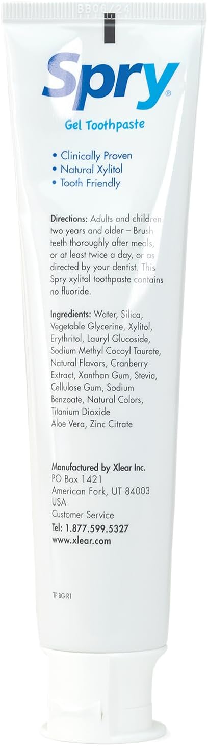 Spry Fluoride Free Toothpaste for Kids, Teeth Whitening with Xylitol, Natural Breath Freshening, Mouth Moisturizing, Bubble Gum (5oz, Pack of 1)