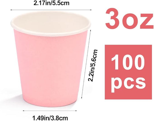 100 Pack 3 oz Pink Paper Cups,Mouthwash Cups, Disposable Bathroom Cups,Small Paper Cups 3oz Ideal for Bathroom, Supermarket, Birthday Party, Picnic and BBQ