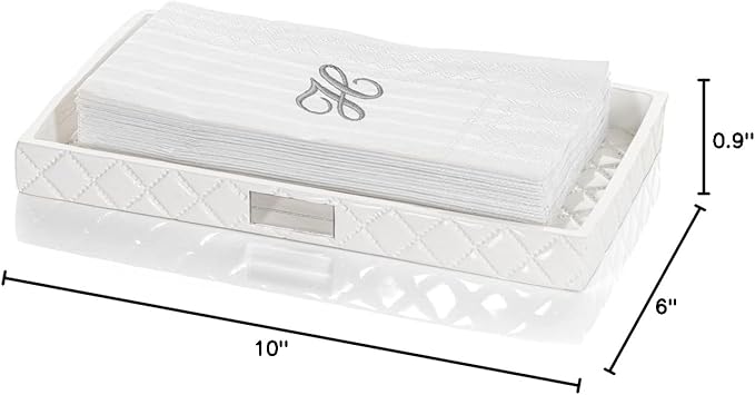 Creative Scents Quilted Mirror Vanity Tray – Decorative Cosmetics Organizer - Durable Resin - Best Bathroom Trays for Arranging Perfume/Jewelry/Makeup - Elegant Bathroom Accessories (White)