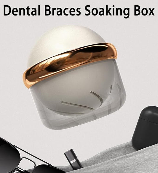 AARAINBOW Retainer Cleaner Case, Clear Denture Case, Large Denture Bath Box with Strainer Basket, Retainer Storage Soak Container for Travel, Mouth Guard Cleaning Box Braces Holder Cup (A White)