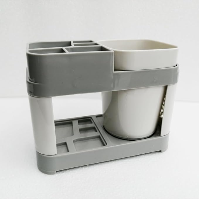 5 Slots Acrylic Toothbrush Holders Removable Compartment Bathroom Modern Plastic Bathroom Vanity Countertop Toothpaste Toothbrush Holder Stand with 1 Rinse Cup