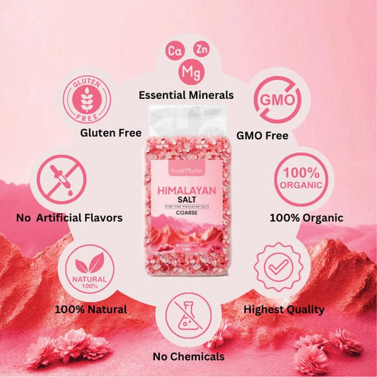 Pure Flourish® Pink Himalayan Salt (Coarse) 1kg PREMIUM UNREFINED | 100% NATURAL | GLUTEN FREE | VEGAN | VEGETARIAN | RESEALABLE POUCH