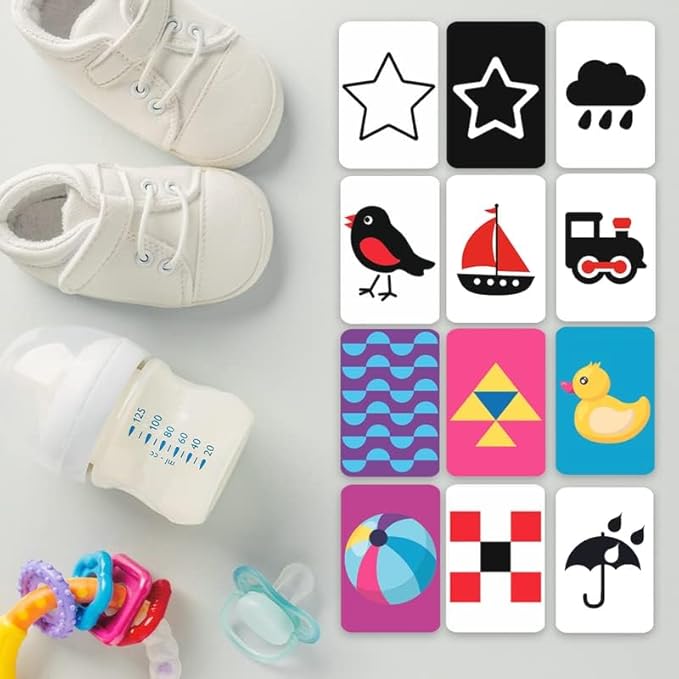 QUOKKA 60 High Contrast Baby Flash Cards 36 Months - Black & White Toddler Flashcards 36 Months in a Bag - Learning Visual Stimulation Pictures for Infants - Gift Sensory Development Toys for Newborn