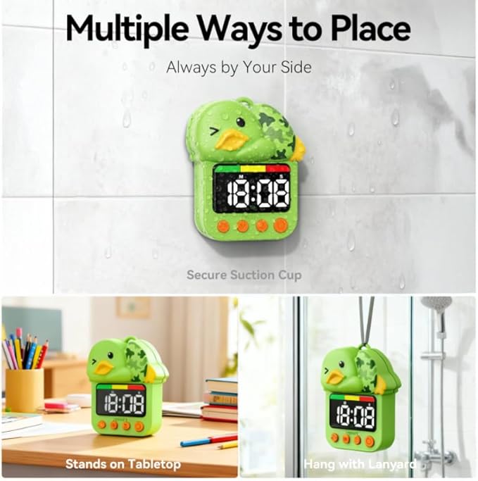 Shower Timer Waterproof Visual Timer for Kids - 99 Min Duck Shaped Digital Toddler Timer with Color Countdown Rechargeable Potty Training Shower Clock for Bathroom Toilet & Kitchen