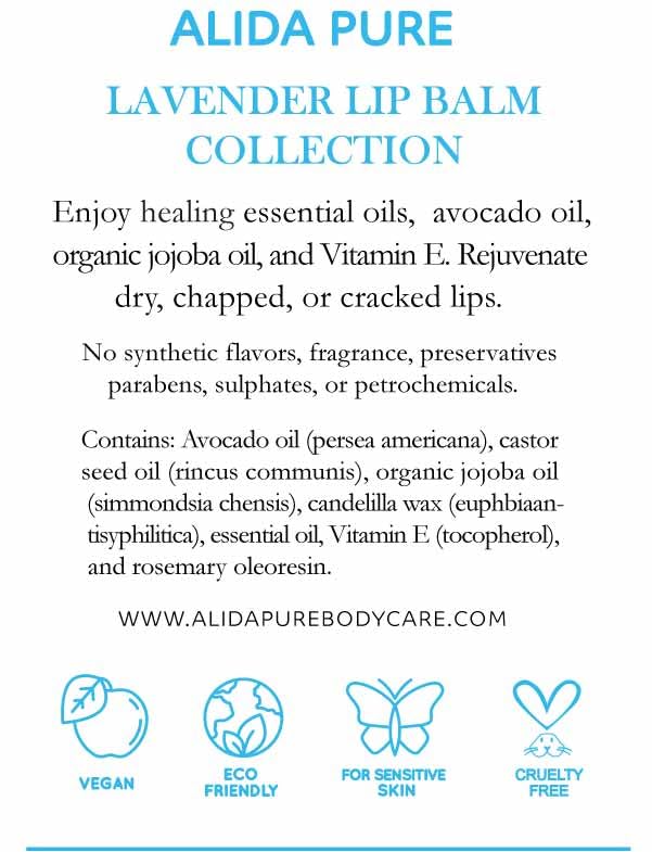 Lavender Lip Balm, Cruelty Free, Vegan Set, Beeswax Free, with Organic Jojoba and Avocado Oil, Vitamin E, Natural Moisturizer for Dry, Chapped, or Cracked Lips, 3 Tube Set