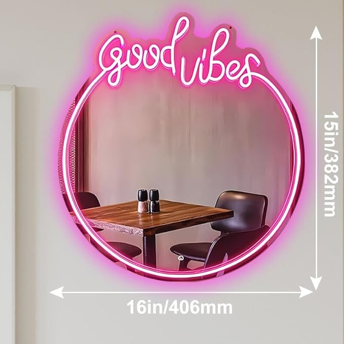 Mirror Neon Sign Neon Wall Art Sign for Wall Decor LED Neon Mirror Light Sign for Girls Room Bedroom Wedding Birthday Party