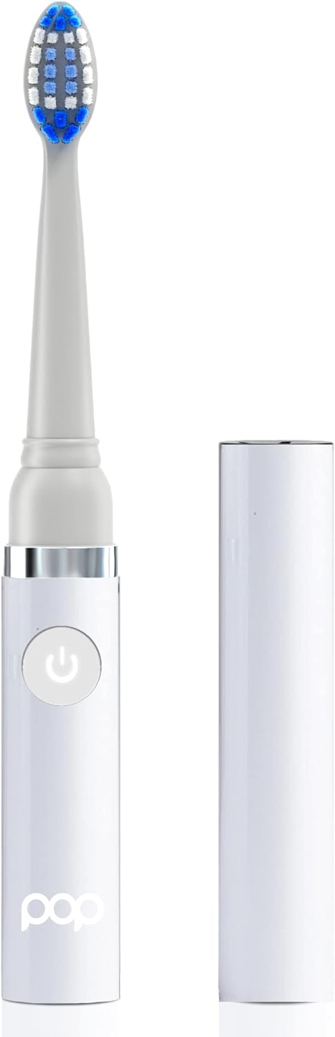 Pop Sonic Electric Toothbrush (White) - Travel Toothbrushes w/AAA Battery | Kids Electric Toothbrushes with 2 Speed & 15,000-30,000 Strokes/Minute, Dupont Nylon Bristles