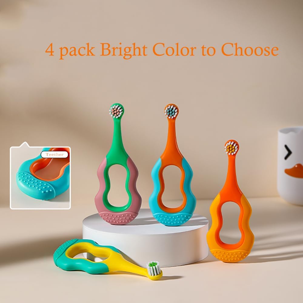 Baby Toothbrush,Lovely Calabash Handle Design Soft Bristles Infant to Toddler Toothbrush,Small Head for 0-3 Years, Teething Relief, 4 Pack