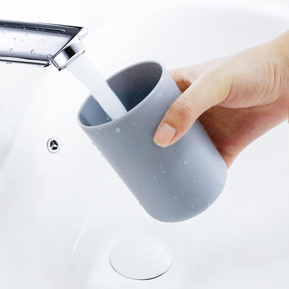 Bathroom Tumblers 2Pcs, Mouthwash Cup, Toothbrush Holders, Drink Mug, Pen Holder, Unbreakable Dishwasher Safe, 10fl.oz(300ml)/Pcs (Grey & Grey)