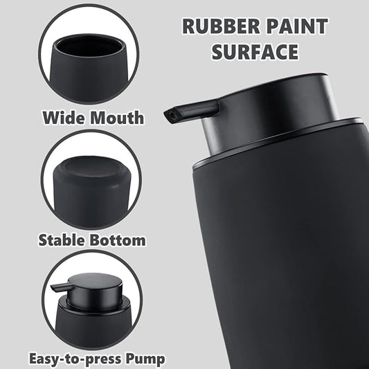 12Oz Black Soap Dispenser - Modern Ceramic Lotion Hand Soap Dispenser with Easy-to-Press Black Pump, Reusable and Refillable Liquid Dish Soap Dispensers for Bathroom, Kitchen (Rubber Paint)