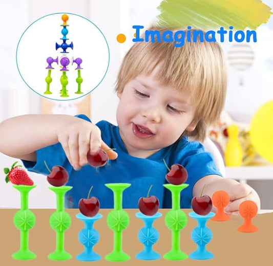 Suction Bath Toys for Baby, 12 Piece Starter Set Suction Cup Toys Preschool Sensory Fidget Toys for Toddlers 1-3 4-8 | No Hole Bath Toy | BPA Free Bath Toys (Large Size)