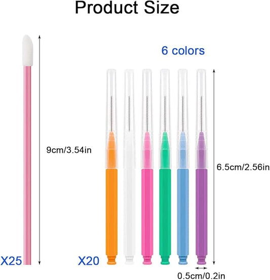 120 Pcs Interdental Brush + 25 Pcs Lip Wands Applicators Disposable, Braces Brush for Cleaner Interdental Brush Toothpick Dental Flossing Oral Dental Hygiene Flosser Tooth Cleaning Tools, Multicolor