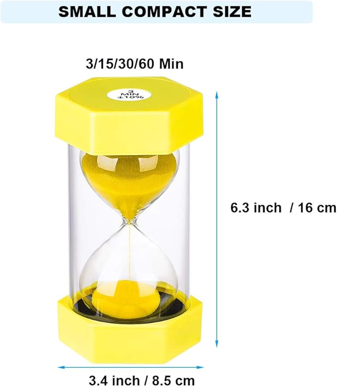 Sand Hourglass Timer 3 Minute: Colorful Sand Clock 3 Minute, Small Yellow Sand Watch 3 Min, Plastic Hour Glass Sandglass Timer for Kids, Games, Classroom, Kitchen, Toothbrush Timer, Decoration