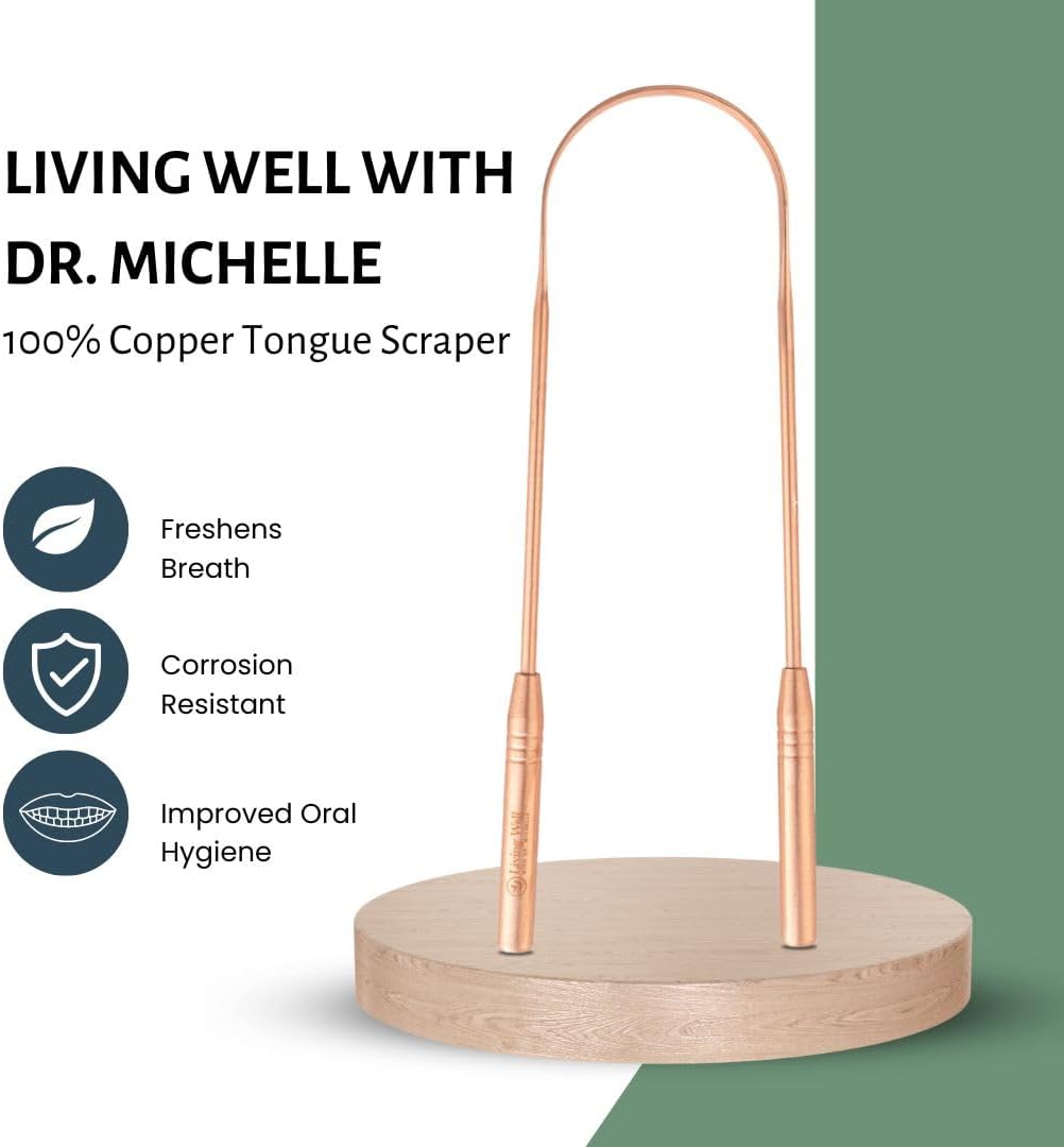 Living Well with Dr. Michelle Bamboo Toothbrush, Floss, and Copper Tongue Scraper Set