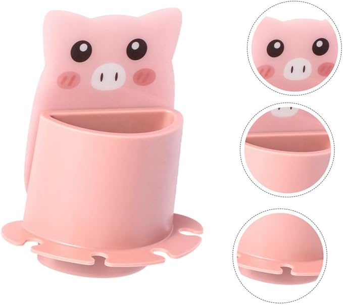 Creative Wall-Mounted Toothbrush Holder Pink Pig Design Suction Cup Bathroom Storage Rack No-Drill Compact Shelf for Bathroom Organization and Toothbrush Toothpaste Storage
