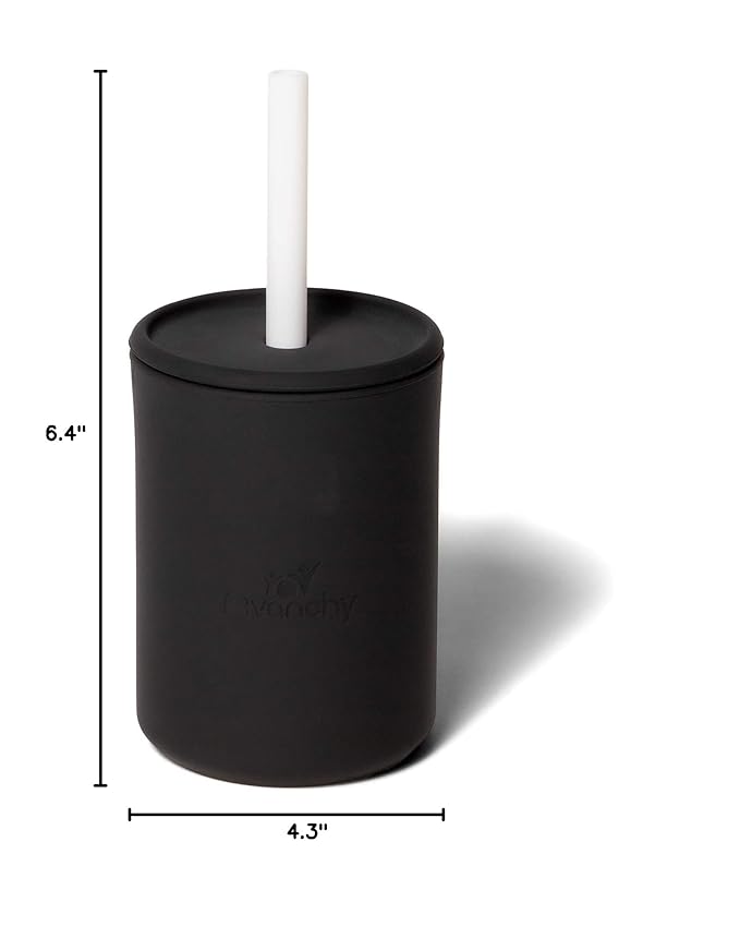 Avanchy Silicone Training Sippy Cup with Straw Lid – Tiny Cup for Babies 6+ Months to Toddlers 1 Year Old – 5 oz Infant Water Cup for Baby Led Weaning, Black