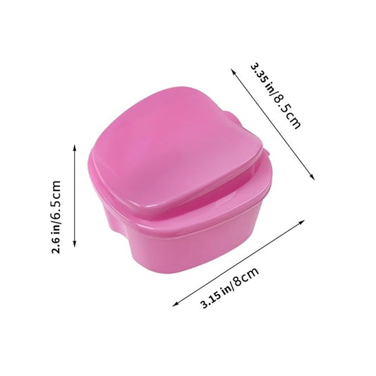 2pcs Denture Bath Retainer Case, Dentaure Cups for Soaking Dentures with Strainer Basket Tray,Compact and Pportable Design, Suitable for Traveling (Pink+White)