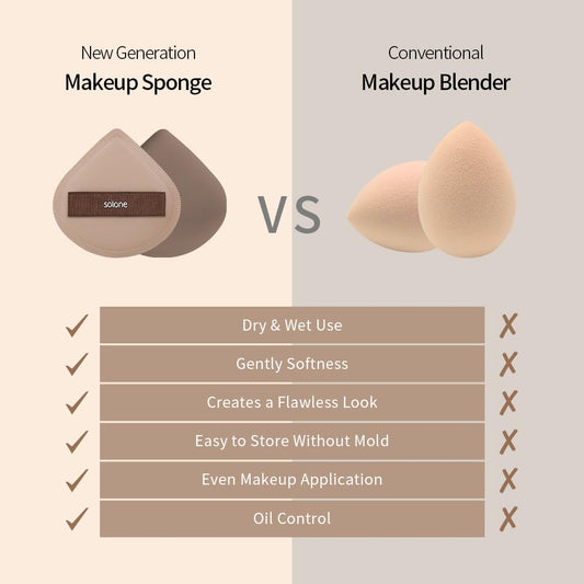 Solone 4 Pcs Double Sided Souffle Makeup Puff Rubycell with Travel Case for Foundation, Concealer, and Powder; Beginner-friendly, Soft Blending Sponge Set