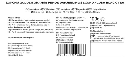 VAHDAM, Second Lopchu Golden Orange Pekoe Black Tea| 40+ cups, 3.53 oz | Pure 100% Unblended Darjeeling Black Tea Loose Leaf | Single Estate Tea