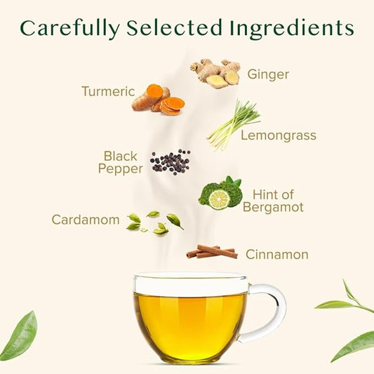 VAHDAM, Turmeric Spice Herbal Tea Bags (100 Pyramid Tea Bags) | Caffeine Free, Non GMO & Gluten Free | Turmeric Ginger Tisane with Cardamom, Cinnamon, Lemongrass & Black Pepper