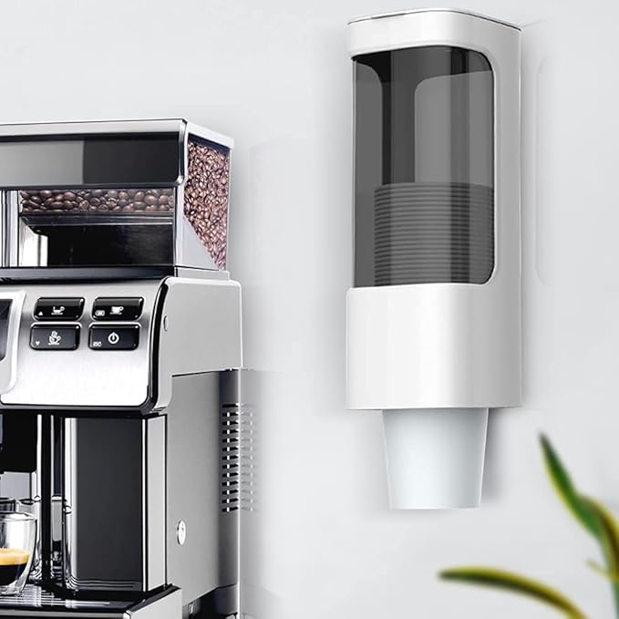 Cup Dispenser, Pull Type Water Cooler Cup Holder Fit 3oz-5oz Disposable Paper Plastic Cups, Wall Mount Bathroom Mouthwash Cups Dispenser with Paste for Home Office Hospital (White)