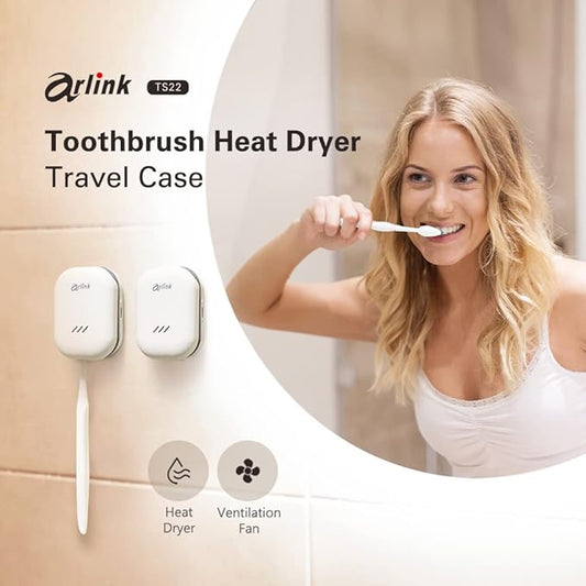 TS22 Portable Heat Drying Toothbrush Case, Built-in Fan, Rechargeable container, Perfect for Traveling & Home, Waterproof, Wall Mount without drilling, Suitable for any toothbrush