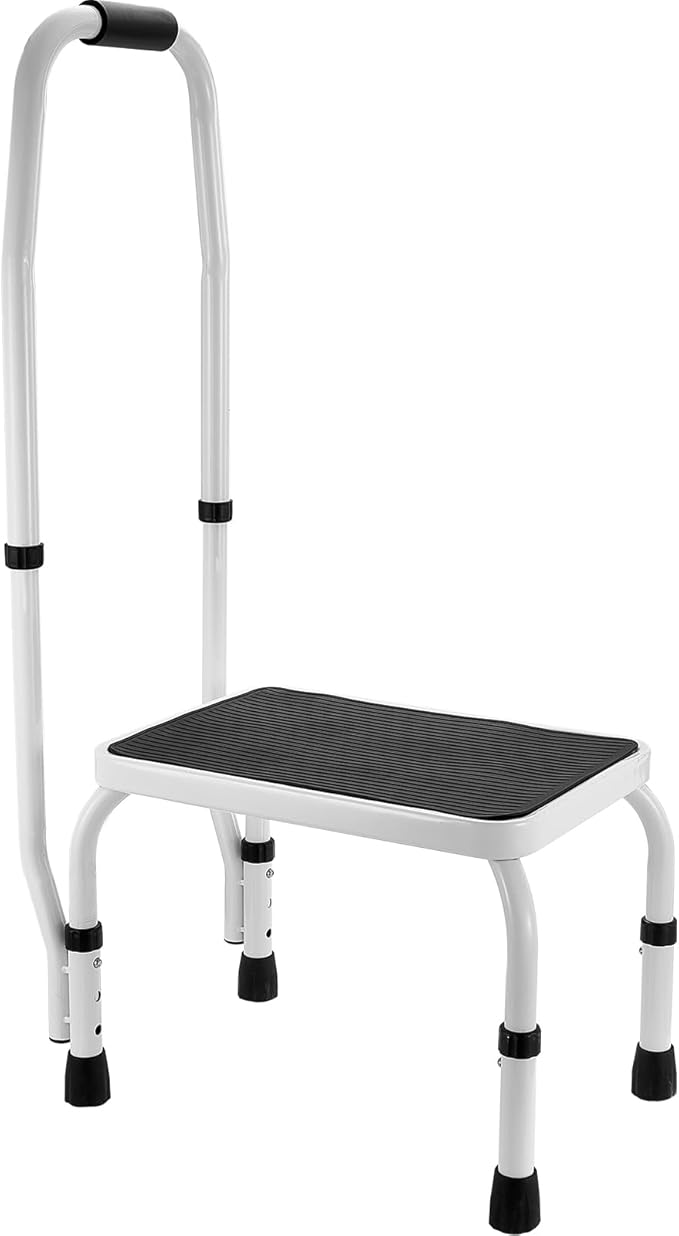 VEVOR Step Stool 1-Step 330lbs Capacity, 3 Adjustable Height with Handle Steel Step Ladder, Portable Toddler Step Stools for Adults, Non-Slip Sturdy Step Ladders for Office, RVs, Pets