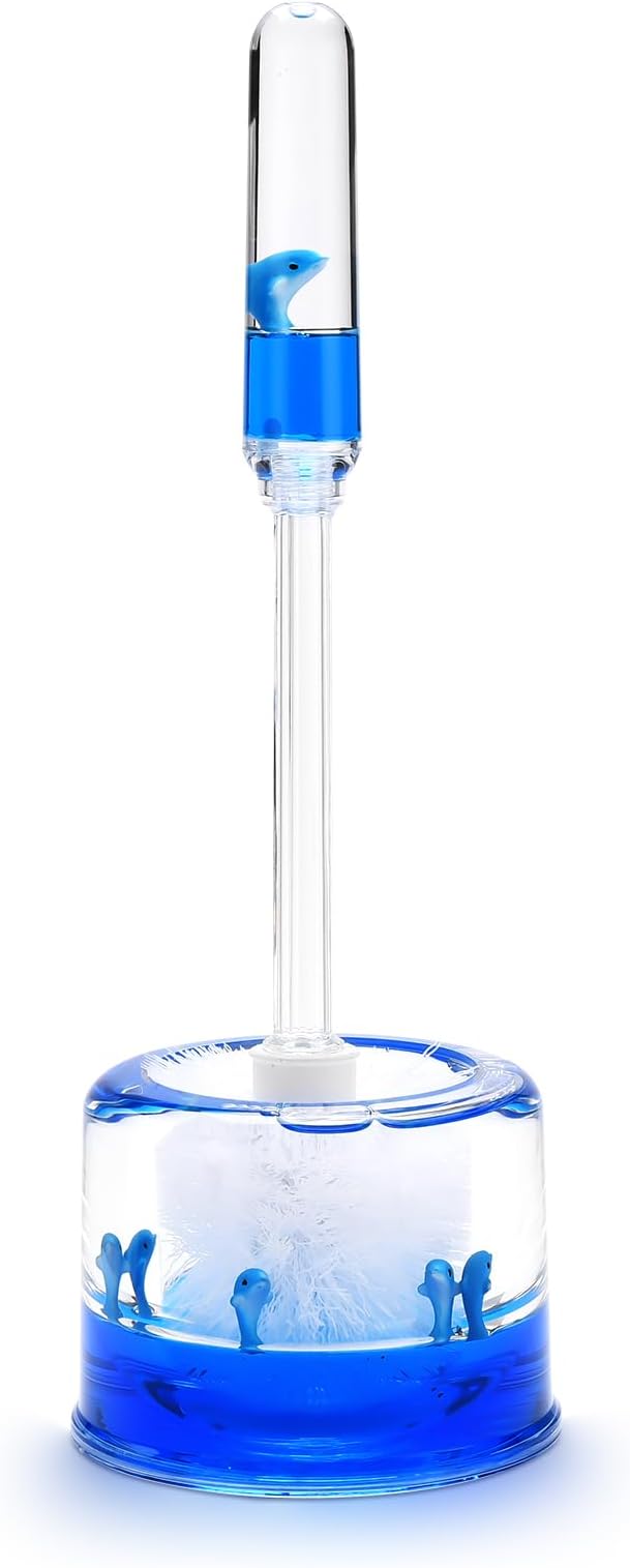 Locco Decor 5 Piece Acrylic Liquid 3D Floating Motion Bathroom Vanity Accessory Set Ocean Cartoon Animal Theme Dolphin Toothbrush Holder, Tumbler, Soap Dispenser, Soap Dish, Toiletbrush Holder Set