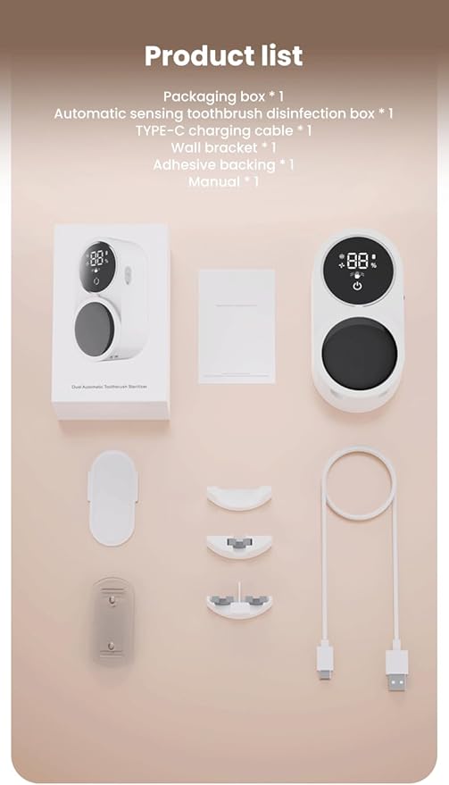 KLUEHOME UV Toothbrush Sanitizer & Holder,Dryer for Bathroom, LED Smart Screen, Cleaning and Air Drying, Mirror Wall Mounted,Fits Most Electric, Manual and Kids’ Toothbrushes