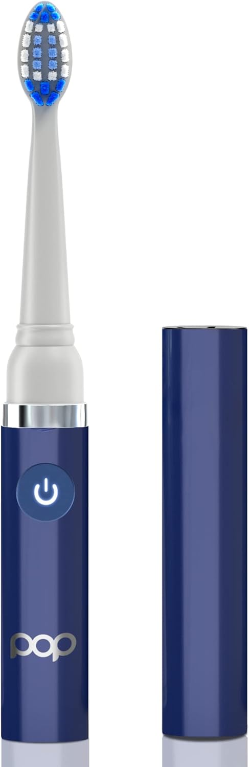 Pop Sonic Electric Toothbrush (Navy Blue) - Travel Toothbrushes w/AAA Battery | Kids Electric Toothbrushes with 2 Speed & 15,000-30,000 Strokes/Minute, Dupont Nylon Bristles