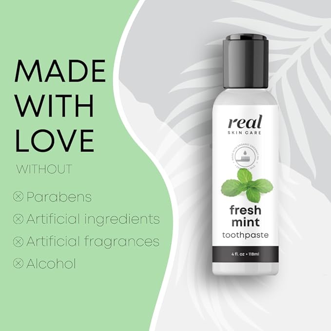 Real Skin Care Coconut Toothpaste | Handmade in The USA | Fresh Mint | All Natural Organic Fluoride Free for Healthy Smiles | Flavored for Adults & Kids With Essential Oils