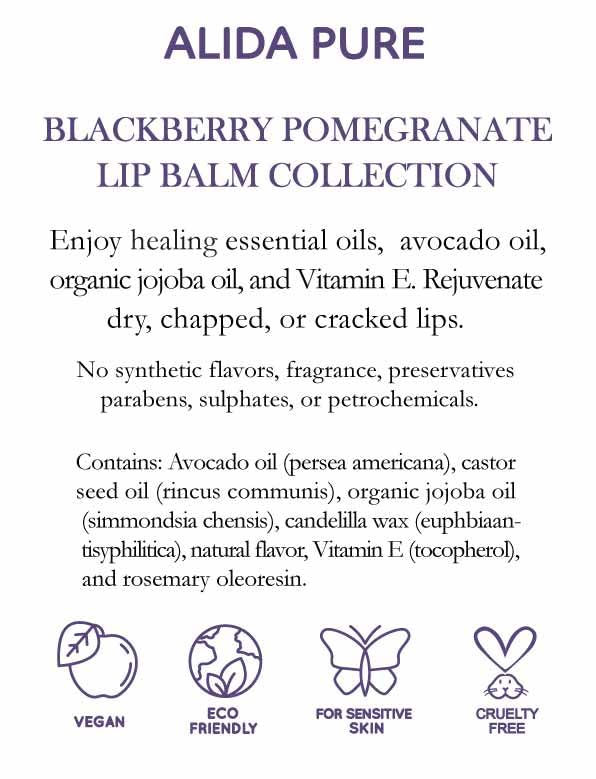Blackberry Pomegranate Lip Balm Collection, Vegan Set, Beeswax Free, with Organic Jojoba and Avocado Oil, Vitamin E, Natural Moisturizer for Dry, Chapped Lips, 3 Tube Set